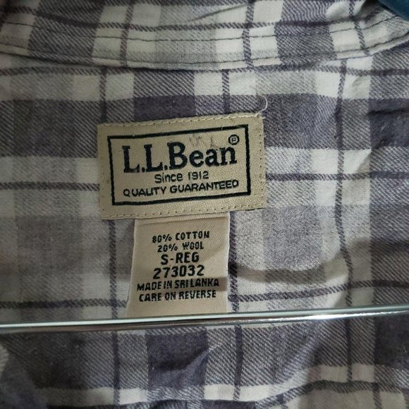 LL Bean Dress Shirt Plaid White Gray Mens S - Picture 4 of 5